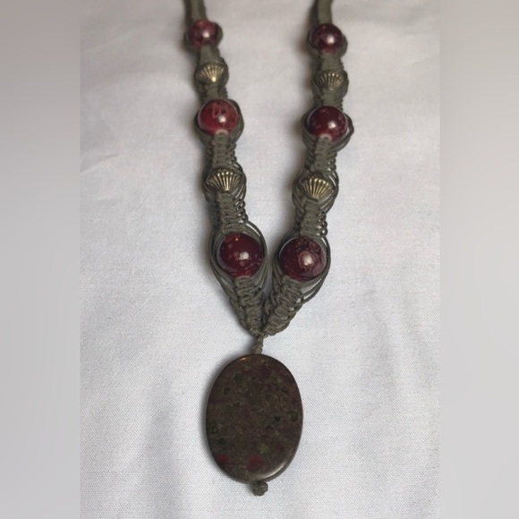 Handcrafted Dragons Blood Gemstone Beaded Macrame Necklace - Picture 7 of 12